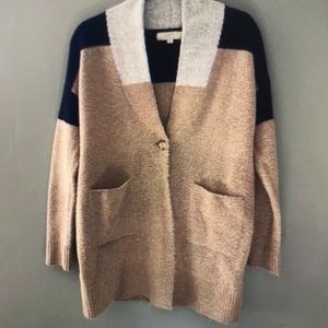 Loft cozy long color block neutral cardigan grandpa sweater